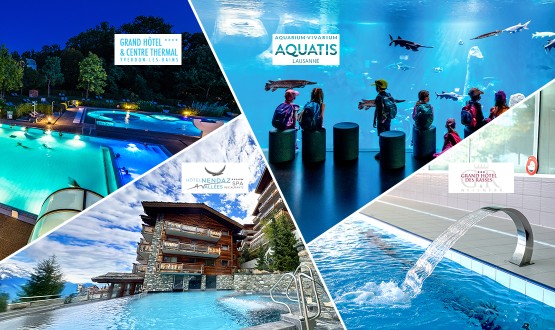 Abonnement illimité aux Bains d’Yverdon, à Aquatis, au Spa de l’Hôtel Nendaz 4 Vallées et à la Piscine chauffée et le Minigolf du Grand Hôtel des Rasses  