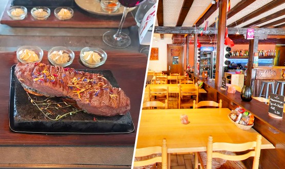 Menu Entrecôte de kangourou sur ardoise avec entrée et dessert 