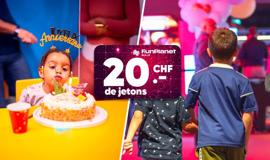 Fêtez l’anniversaire de votre enfant au FunPlanet de Bulle jusqu’à 7 enfants inclus + CHF 20.- de jetons