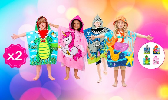 Set de 2 ponchos/linge de bain pour enfants (Licorne - Sirène - Crocodile - Requin)