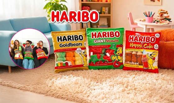 Coussin 2en1 avec 4 ou 5 peluches HARIBO