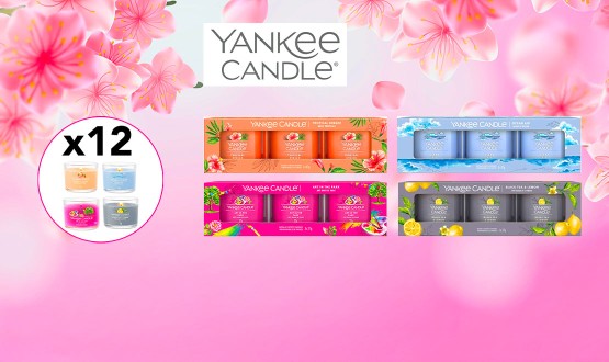 Set de 12 bougies Yankee Candle (Jasmin - Tropical - Ocean - Thé Noir)