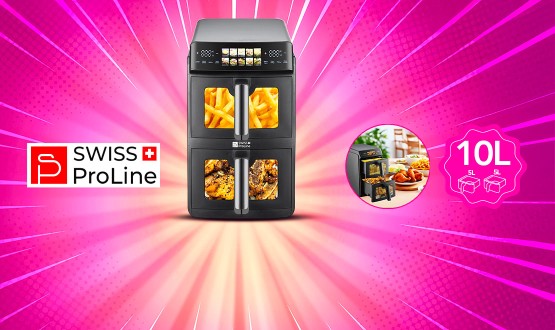 Friteuse à air chaud Air Fryer 10L (sans huile) avec double compartiments superposés Swiss ProLine