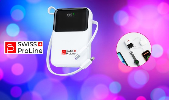 Batterie portable rapide 20'000 mAh avec câble intégré Swiss ProLine