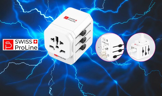 Adaptateur de voyage universel compatible dans 200 pays Swiss ProLine