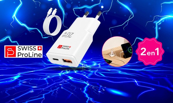 Chargeur 2en1 rapide avec câble USB-C inclus Swiss ProLine
