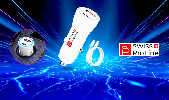 Chargeur de voiture 2en1 avec câble USB-C Swiss ProLine
