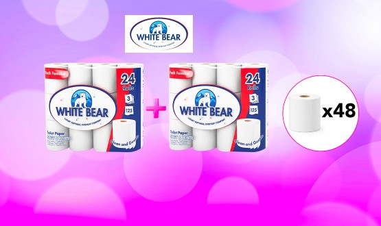Set de 48 rouleaux de papier toilette triple épaisseur WHITE BEAR