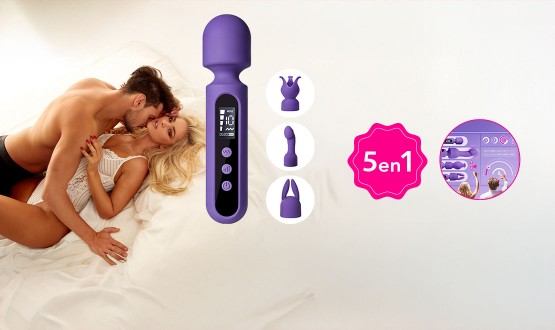 Sextoys 5en1 MULTY (Vibration, Masseur, Gode, Stimulateur Point G et têtes interchangeables)