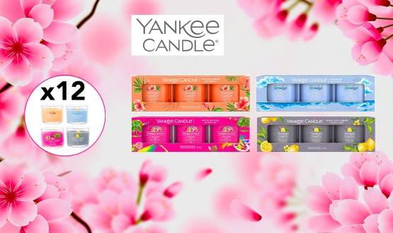 Set de 12 bougies Yankee Candle (Jasmin - Tropical - Ocean - Thé Noir)