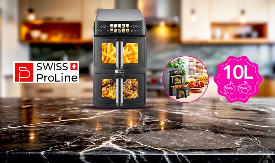 Friteuse à air chaud Air Fryer 10L (sans huile) avec double compartiments superposés Swiss ProLine