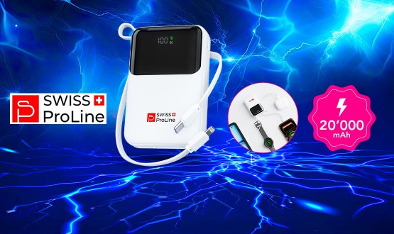 Batterie portable rapide 20'000 mAh avec câble intégré Swiss ProLine