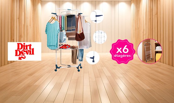 Etendoir à linge pratique avec 6 étagères pliables DIRT DEVIL