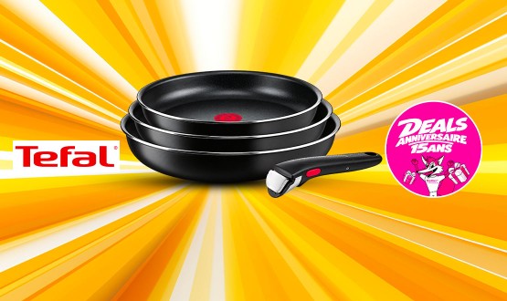 Set de 3 poêles avec poignée amovible tous feux dont Induction TEFAL