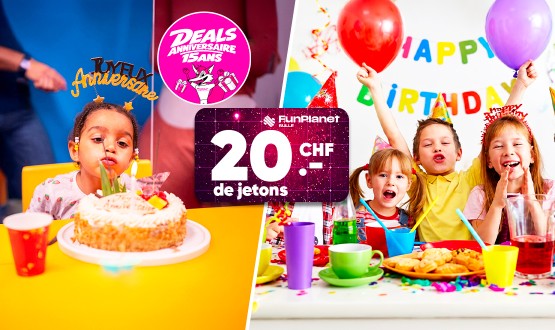 Fêtez l’anniversaire de votre enfant au FunPlanet de Bulle jusqu’à 7 enfants inclus + CHF 20.- de jetons