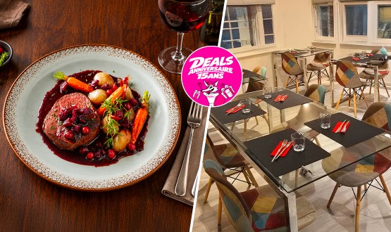 Menu Chasse Médaillons de Chevreuil servis sur Poêlon, sauce Grand Veneur au Sureau avec entrée et dessert dès 2 personnes
