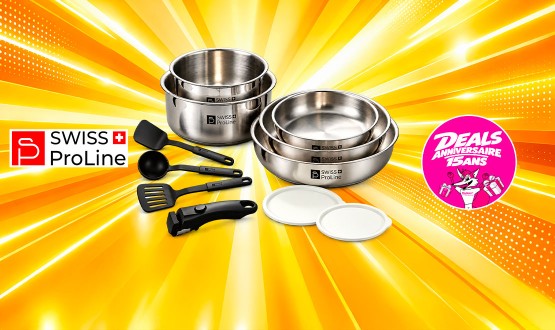 Batterie de cuisine 11 pièces avec poignée amovible (3 poêles et 2 casseroles) Swiss ProLine