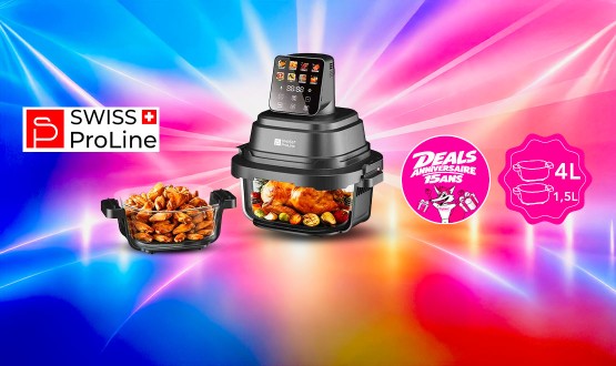 Friteuse Crispy Air Fryer (sans huile) portable avec double compartiments en verre Swiss ProLine