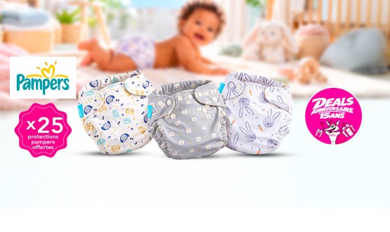 Set de 3 couches lavables et réutilisables avec 25 protections PAMPERS (3-16kg)
