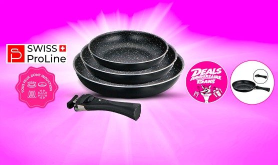 Set de 3 poêles avec poignée amovible tous feux dont Induction Swiss ProLine