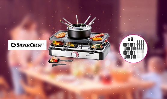 Appareil 3en1 pratique pour raclette, grill et fondue 8 personnes SILVERCREST