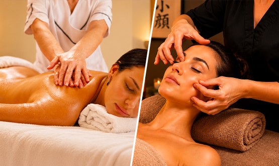 Shiatsu ou Massage détente énergétique aux huiles avec Relaxation du visage et du crâne