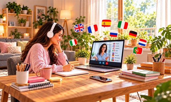 Formation linguistique en ligne avec 2 langues au choix en illimité