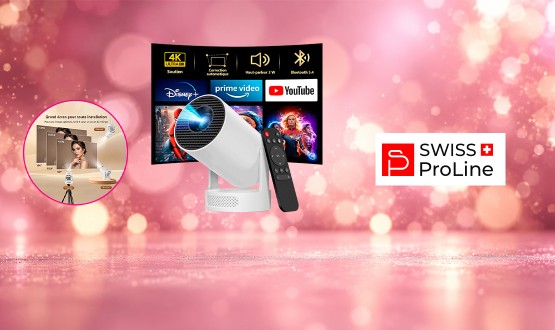 Projecteur connecté haute définition 4K avec haut parleur intégré (Netflix, Youtube, Amazon) Swiss ProLine