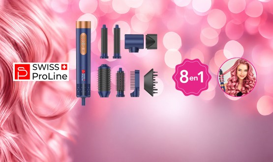 Brosse professionnelle ionique 8en1 (8 accessoires) Swiss ProLine
