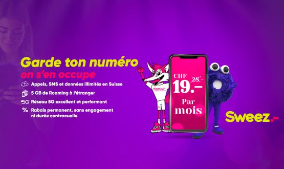 Abonnement mobile illimité Let’s Sweez RD (CHF 19.- au lieu de CHF 28.- par mois sans engagement)