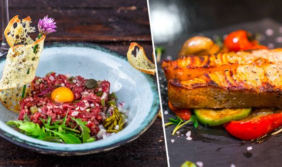 Tartare de Bœuf ou Filet de Bar avec entrée et dessert dès 2 personnes
