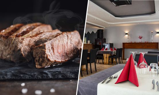Menu viande sur ardoise avec entrée, dessert et Kir de bienvenue dès 2 personnes