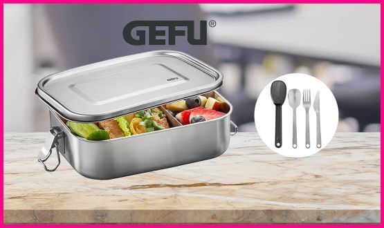 Lunch box en acier inox avec 3 couverts Gefu