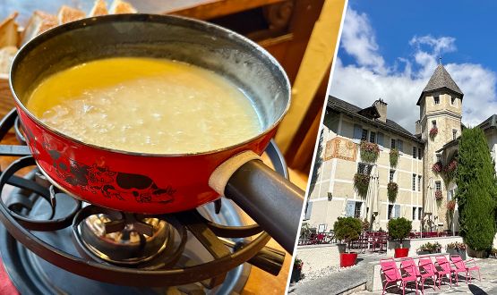 Menu Fondue du Château aux 8 sortes de fromages et Verre de bienvenue à l’œnothèque du Château de Villa dès 2 personnes