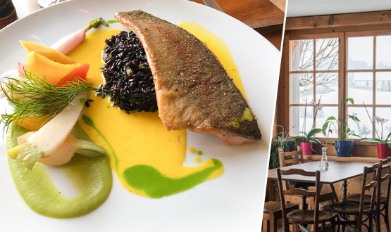 Menu Filet de truite saumonée de la Gruyère saisie sur peau avec entrée et dessert pour 2 personnes
