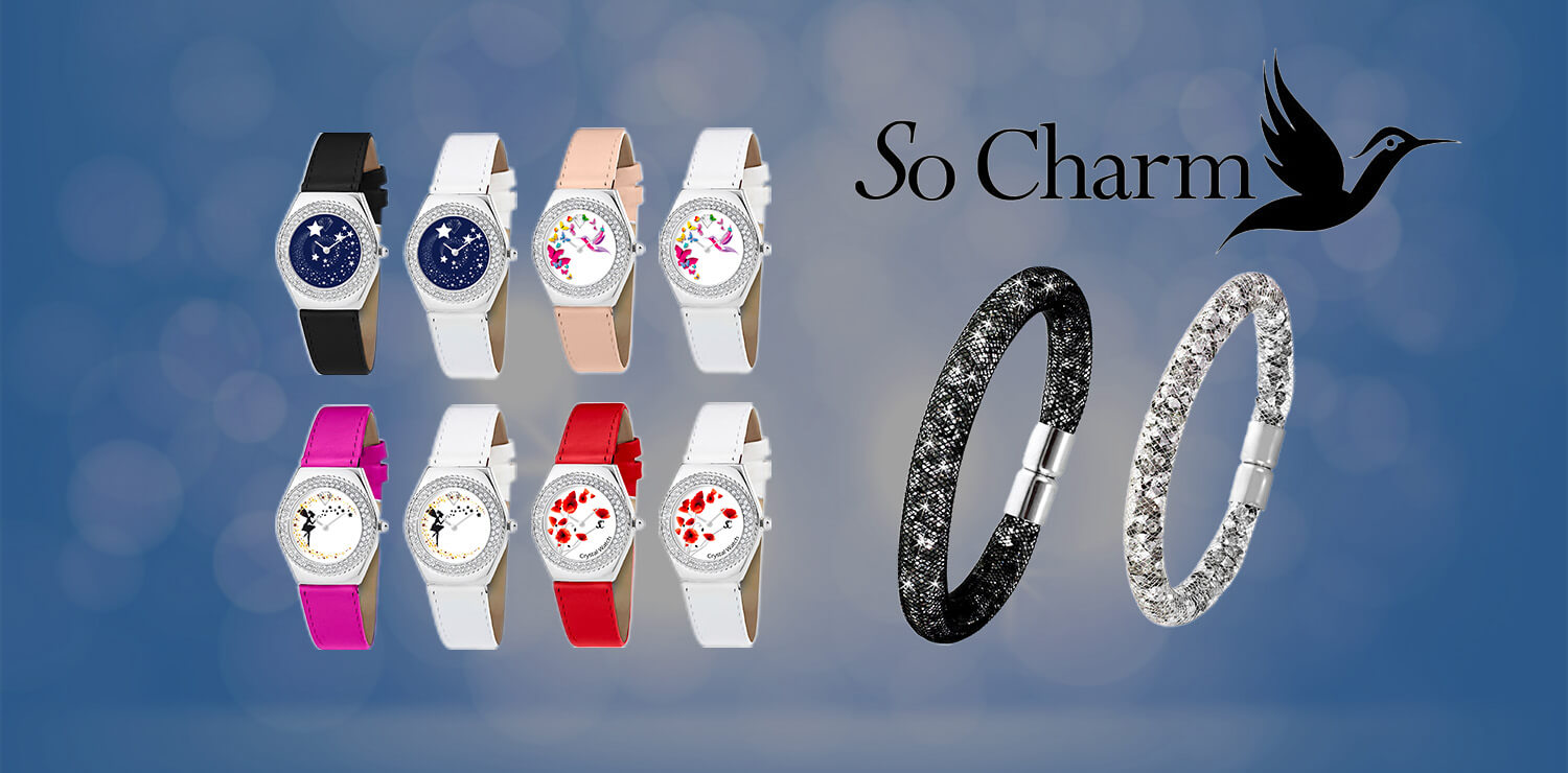 Bijoux avec cristaux SoCharm (bracelet tube ou montres à mouvement tournant) - Livraison offerte 
