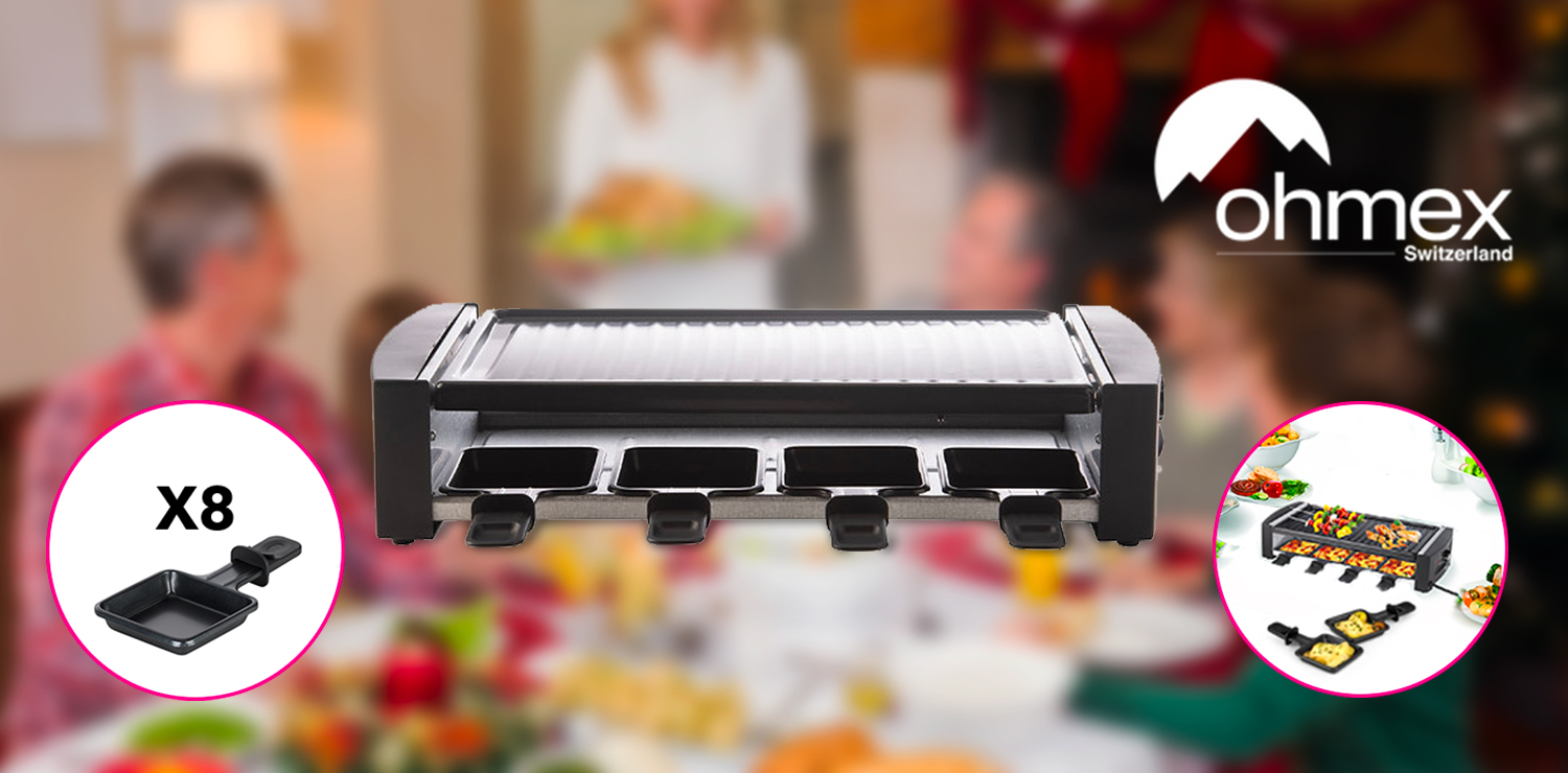 Appareil à raclette et grill 2en1 (8 personnes) Ohmex