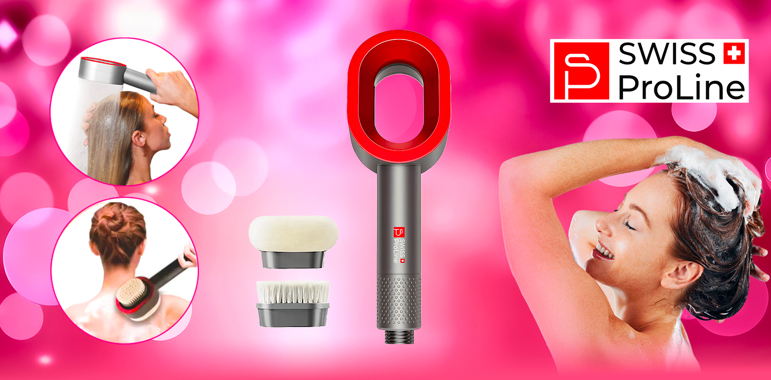 Pommeau de douche magnétique 3en1 (Soin purifiant, brosse nettoyante, brosse relaxante) Swiss ProLine