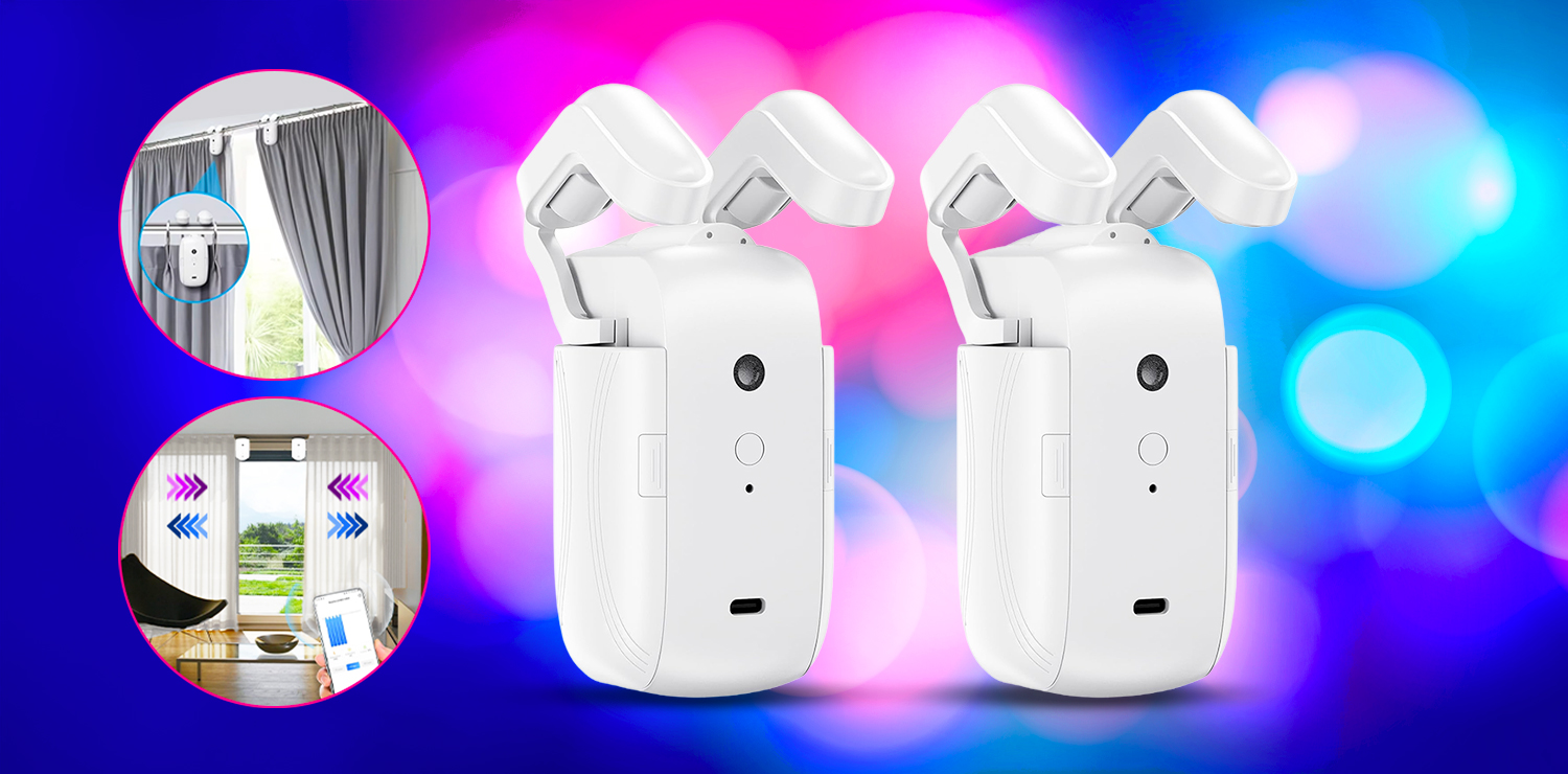 Set de 2 Ouvre-Rideaux Automatiques connectés sans fil rechargeables