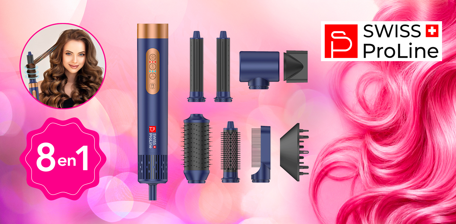 Brosse professionnelle ionique 8en1 (8 accessoires) Swiss ProLine