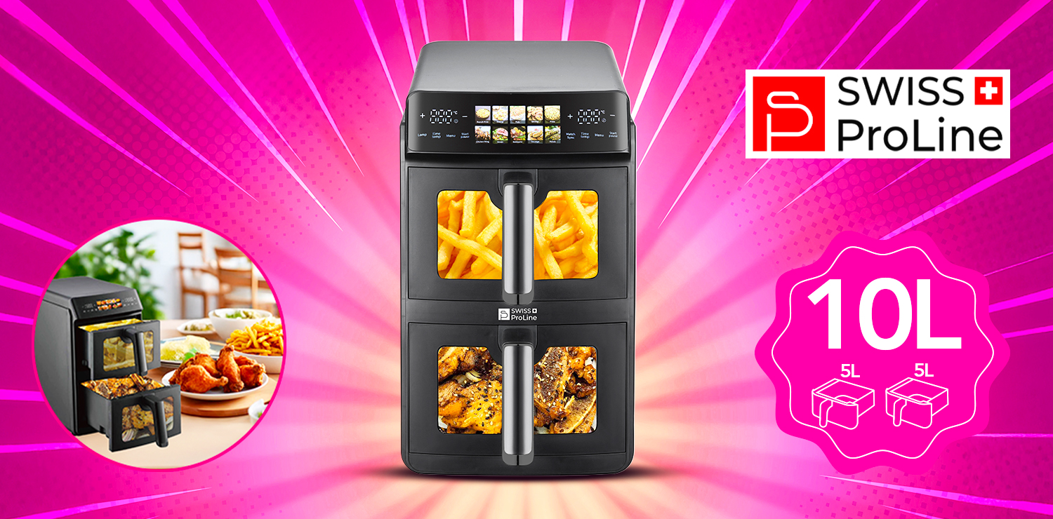 Friteuse à air chaud Air Fryer 10L (sans huile) avec double compartiments superposés Swiss ProLine