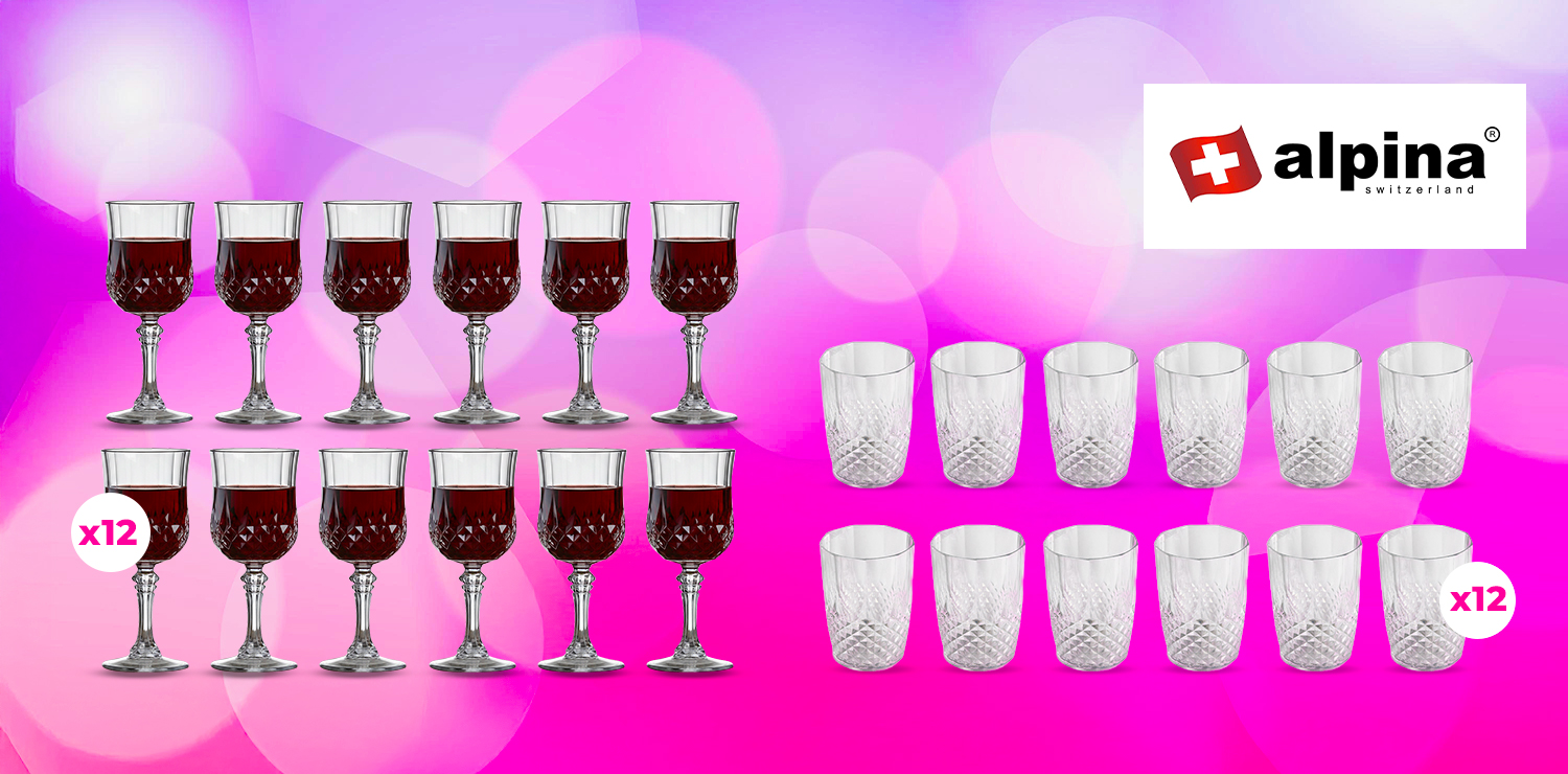 Set de 12 verres à vin ou eau incassables ALPINA