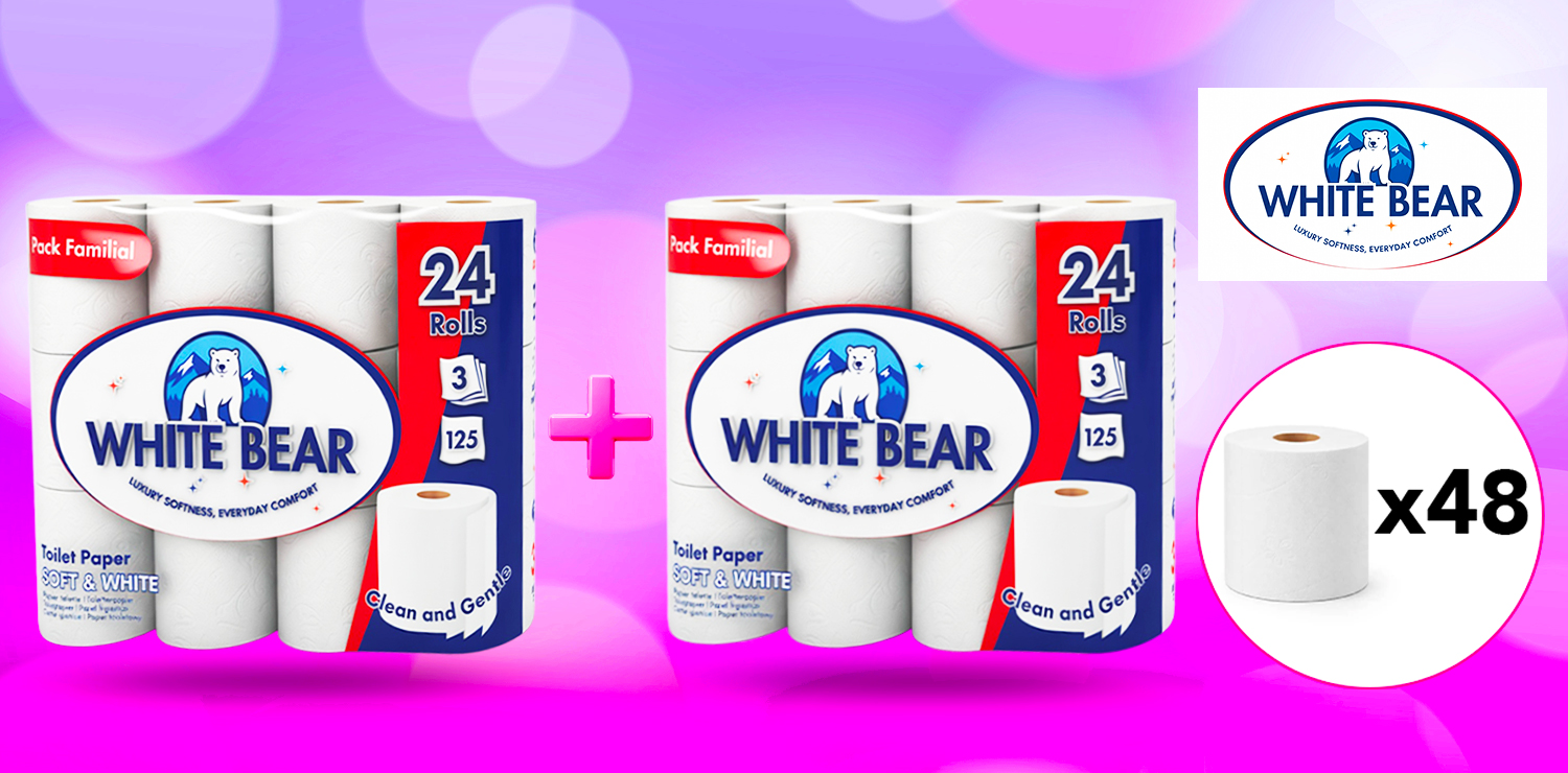 Set de 48 rouleaux de papier toilette triple épaisseur WHITE BEAR
