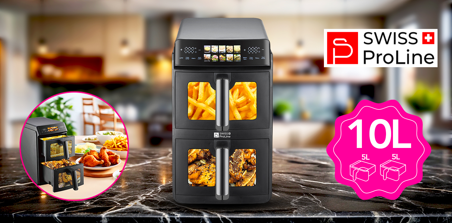 Friteuse à air chaud Air Fryer 10L (sans huile) avec double compartiments superposés Swiss ProLine