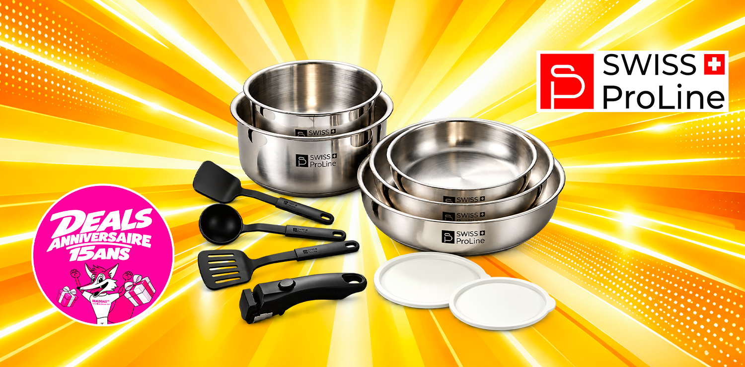 Batterie de cuisine 11 pièces avec poignée amovible (3 poêles et 2 casseroles) Swiss ProLine