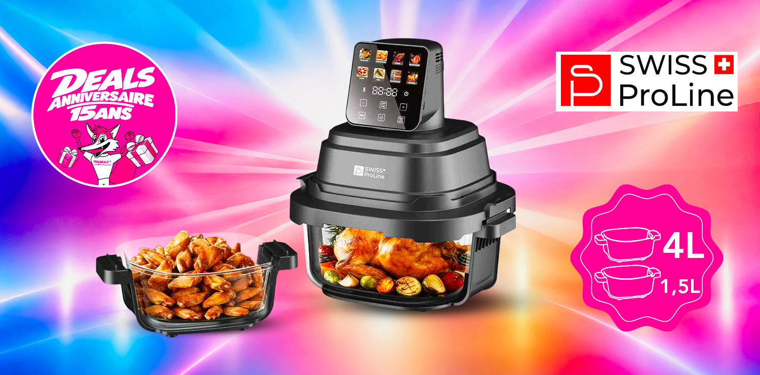 Friteuse Crispy Air Fryer (sans huile) portable avec double compartiments en verre Swiss ProLine