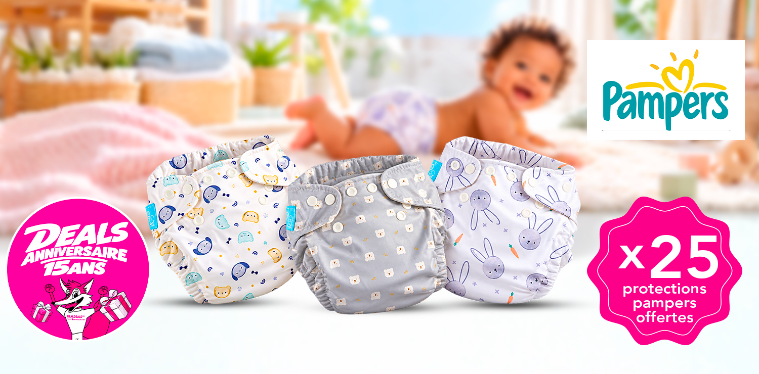 Set de 3 couches lavables et réutilisables avec 25 protections PAMPERS (3-16kg)
