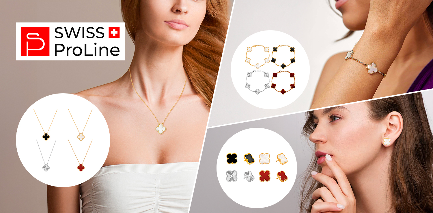 Bracelet - Collier - Boucle d'oreille chic - trèfle design Swiss ProLine