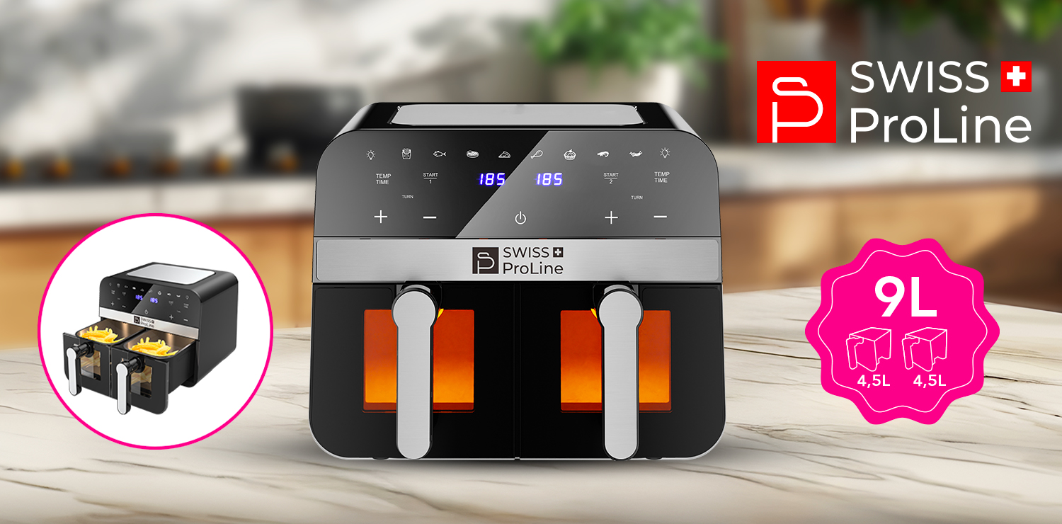 Friteuse à air chaud Air Fryer 9L (sans huile) avec double compartiments Swiss ProLine
