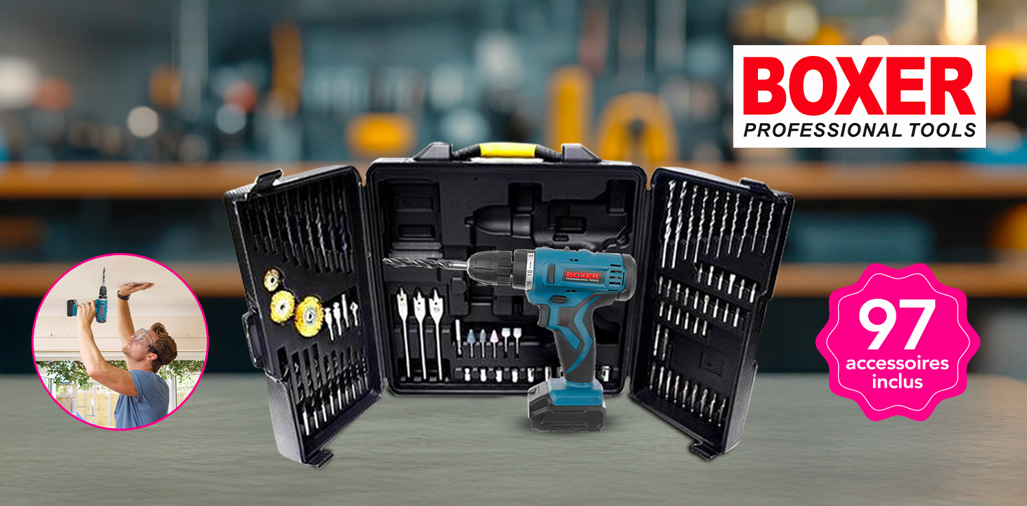 Boîtes à outils avec 1 perceuse sans fil et 97 accessoires BOXER